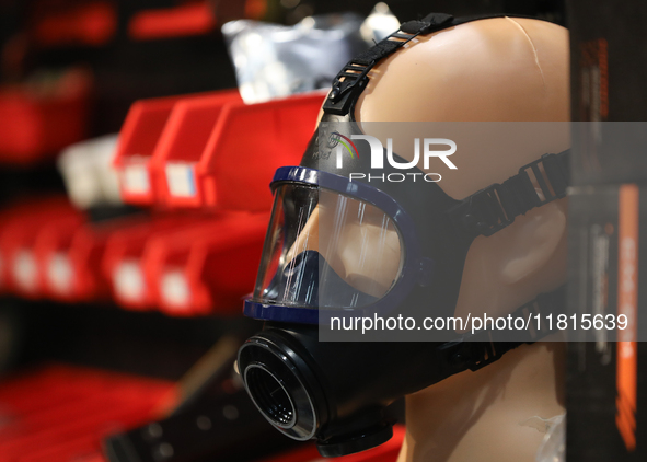 An anti-infection mask is displayed during the 1st National Congress 'The Defense System of the Republic of Poland. Secure Poland and Citize...