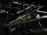 A military rifle is displayed during the 1st National Congress 'Republic of Poland Defense System. Secure Poland and Citizens' at EXPO Krako...