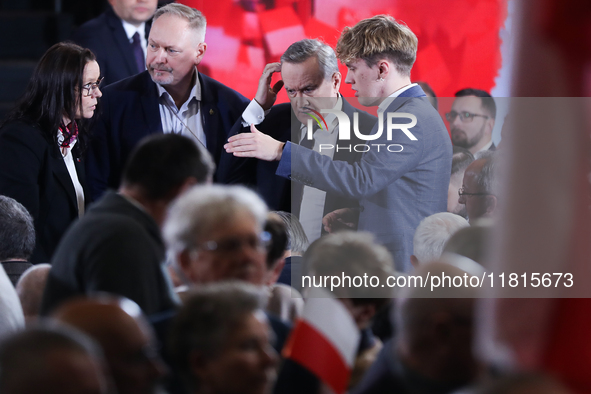 MP Piotr Glinski attends the Law and Justice party convention at the 'Sokol' in Krakow, Poland, on November 24, 2024. The Law and Justice Pa...