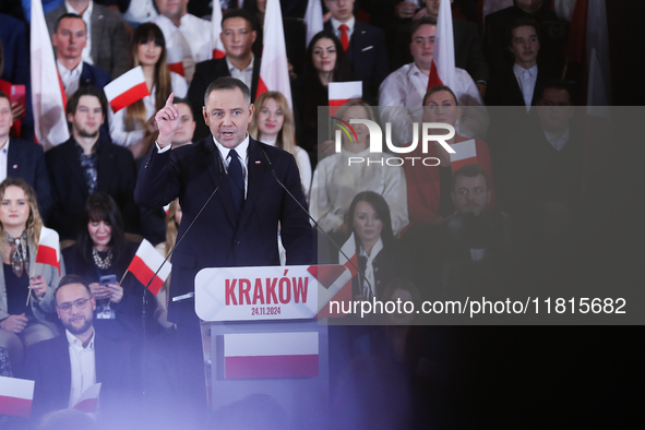 In Krakow, Poland, on November 24, 2024, the newly presented presidential candidate, Polish historian and president of the Institute of Nati...