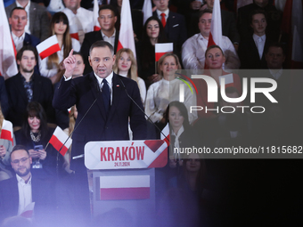 In Krakow, Poland, on November 24, 2024, the newly presented presidential candidate, Polish historian and president of the Institute of Nati...