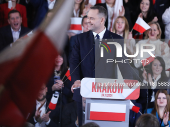 In Krakow, Poland, on November 24, 2024, the newly presented presidential candidate, Polish historian and president of the Institute of Nati...