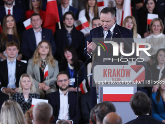 In Krakow, Poland, on November 24, 2024, the newly presented presidential candidate, Polish historian and president of the Institute of Nati...