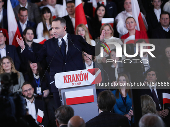 In Krakow, Poland, on November 24, 2024, the newly presented presidential candidate, Polish historian and president of the Institute of Nati...