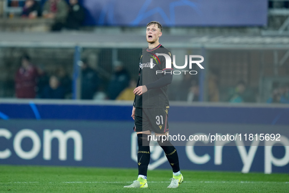 Sam Beukema of Bologna FC reacts during the UEFA Champions League 2024/25 League Phase MD5 match between Bologna FC and LOSC Lille at Stadio...