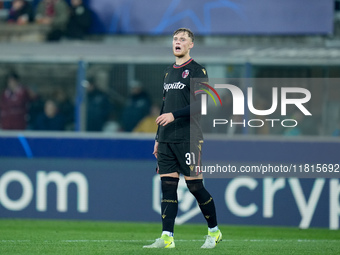 Sam Beukema of Bologna FC reacts during the UEFA Champions League 2024/25 League Phase MD5 match between Bologna FC and LOSC Lille at Stadio...