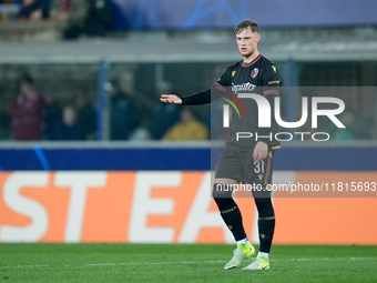 Sam Beukema of Bologna FC gestures during the UEFA Champions League 2024/25 League Phase MD5 match between Bologna FC and LOSC Lille at Stad...