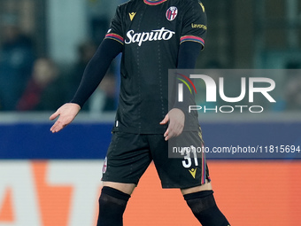 Sam Beukema of Bologna FC gestures during the UEFA Champions League 2024/25 League Phase MD5 match between Bologna FC and LOSC Lille at Stad...