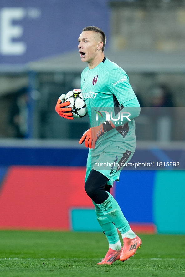 Lukasz Skorupski of Bologna FC during the UEFA Champions League 2024/25 League Phase MD5 match between Bologna FC and LOSC Lille at Stadio R...