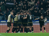 Jhon Lucumi of Bologna FC celebrates after scoring first goal during the UEFA Champions League 2024/25 League Phase MD5 match between Bologn...