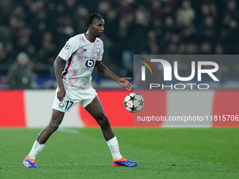 Ngal'ayel Mukau of LOSC Lille during the UEFA Champions League 2024/25 League Phase MD5 match between Bologna FC and LOSC Lille at Stadio Re...