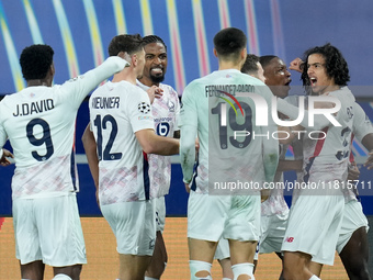 Ngal'ayel Mukau of LOSC Lille celebrates after scoring second goal during the UEFA Champions League 2024/25 League Phase MD5 match between B...