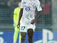 Ngal'ayel Mukau of LOSC Lille looks on during the UEFA Champions League 2024/25 League Phase MD5 match between Bologna FC and LOSC Lille at...