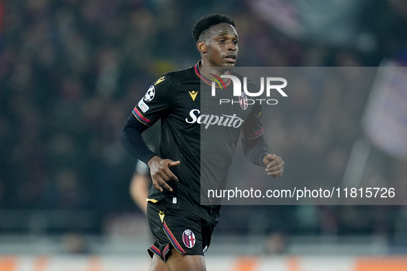 Jhon Lucumi of Bologna FC looks on during the UEFA Champions League 2024/25 League Phase MD5 match between Bologna FC and LOSC Lille at Stad...