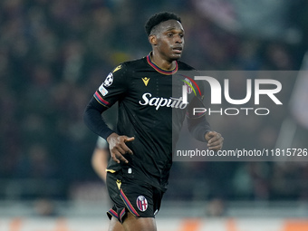 Jhon Lucumi of Bologna FC looks on during the UEFA Champions League 2024/25 League Phase MD5 match between Bologna FC and LOSC Lille at Stad...