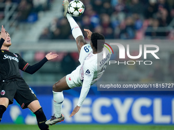 Jonathan David of LOSC Lille tries to score third goal with a bicycle kick during the UEFA Champions League 2024/25 League Phase MD5 match b...