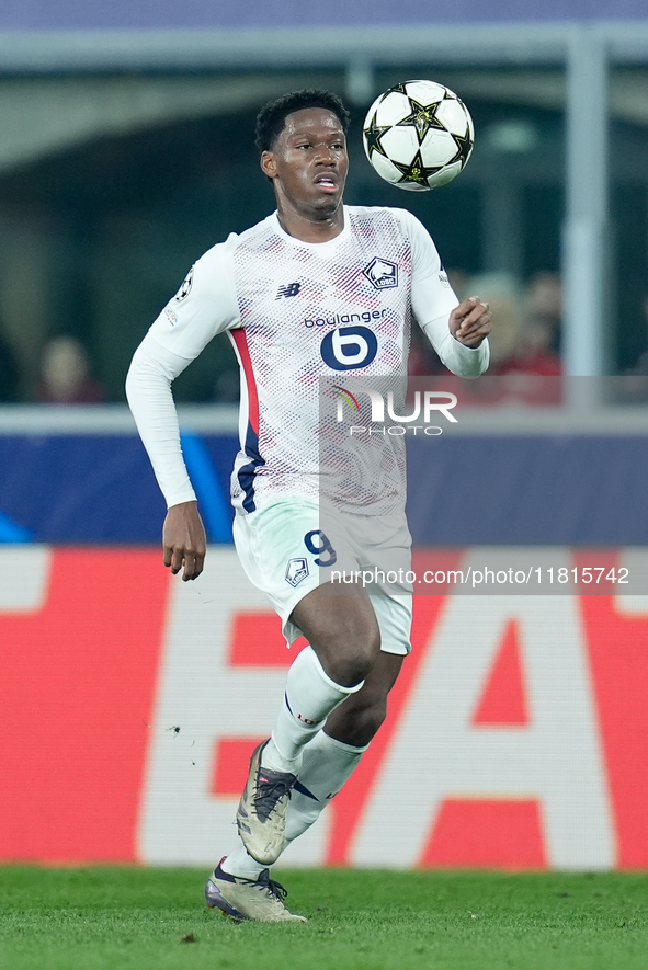 Jonathan David of LOSC Lille during the UEFA Champions League 2024/25 League Phase MD5 match between Bologna FC and LOSC Lille at Stadio Ren...