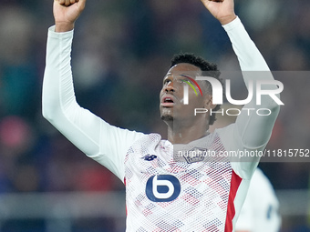 Jonathan David of LOSC Lille celebrates the victory during the UEFA Champions League 2024/25 League Phase MD5 match between Bologna FC and L...