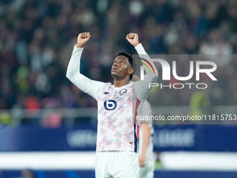 Jonathan David of LOSC Lille celebrates the victory during the UEFA Champions League 2024/25 League Phase MD5 match between Bologna FC and L...