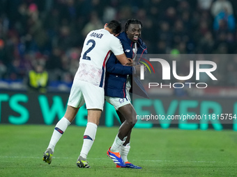 Ngal'ayel Mukau of LOSC Lille celebrates. the victory with Aissa Mandi of LOSC Lille during the UEFA Champions League 2024/25 League Phase M...