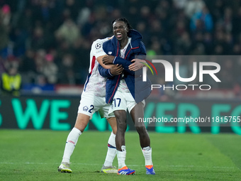 Ngal'ayel Mukau of LOSC Lille celebrates. the victory with Aissa Mandi of LOSC Lille during the UEFA Champions League 2024/25 League Phase M...