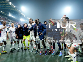 Ngal'ayel Mukau of LOSC Lille and his teammates celebrate the victory during the UEFA Champions League 2024/25 League Phase MD5 match betwee...