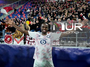 Ngal'ayel Mukau of LOSC Lille celebrates the victory posing with his supporters during the UEFA Champions League 2024/25 League Phase MD5 ma...