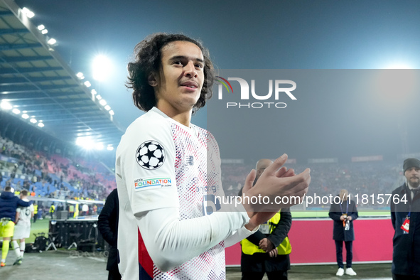 Ayyoub Bouaddi of LOSC Lille celebrates the victory during the UEFA Champions League 2024/25 League Phase MD5 match between Bologna FC and L...