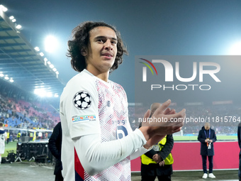 Ayyoub Bouaddi of LOSC Lille celebrates the victory during the UEFA Champions League 2024/25 League Phase MD5 match between Bologna FC and L...