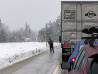 A winter storm brings chain control and delays on Interstate 80 East near Cisco Grove, Calif., on November 27, 2024. (