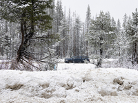 A winter storm brings chain control and delays on Interstate 80 East near Cisco Grove, Calif., on November 27, 2024. (