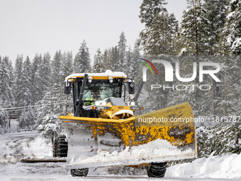 A winter storm brings chain control and delays on Interstate 80 East near Cisco Grove, Calif., on November 27, 2024. (