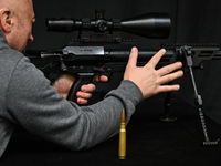 KRAKOW, POLAND - NOVEMBER 27:   
A participant tests the 12.7 ZMT WKW 50 large-caliber sniper rifle, produced by PGZ Zaklady Mechaniczne Tar...