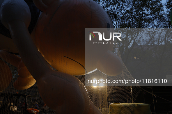 Snoopy balloon is seen ahead of the New York City Mayor Eric Adams and city public safety press conference ahead of the Macys Thanksgiving D...