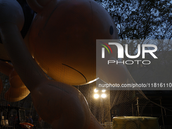 Snoopy balloon is seen ahead of the New York City Mayor Eric Adams and city public safety press conference ahead of the Macys Thanksgiving D...