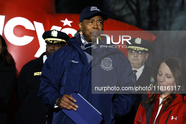 New York City Mayor Eric Adams and city officials hold a public safety press conference ahead of the Macys Thanksgiving Day Parade on Novemb...