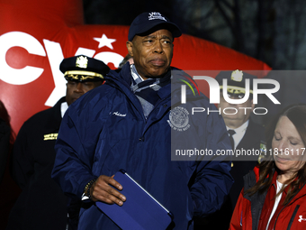 New York City Mayor Eric Adams and city officials hold a public safety press conference ahead of the Macys Thanksgiving Day Parade on Novemb...