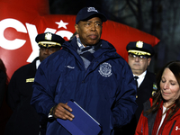 New York City Mayor Eric Adams and city officials hold a public safety press conference ahead of the Macys Thanksgiving Day Parade on Novemb...