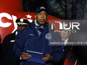 New York City Mayor Eric Adams and city officials hold a public safety press conference ahead of the Macys Thanksgiving Day Parade on Novemb...