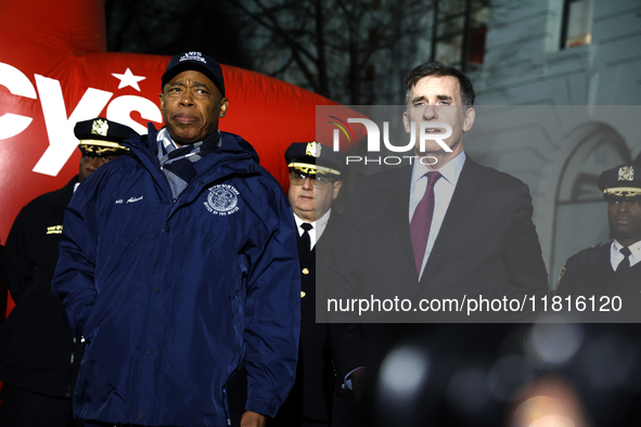 Deputy Mayor for Public Safety Chauncey Parker listens as New York City Mayor Eric Adams and city officials hold a public safety press confe...