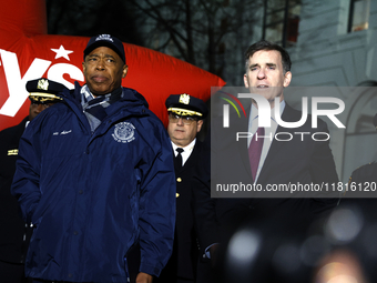 Deputy Mayor for Public Safety Chauncey Parker listens as New York City Mayor Eric Adams and city officials hold a public safety press confe...