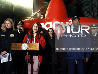 New York City Mayor Eric Adams and city officials hold a public safety press conference ahead of the Macys Thanksgiving Day Parade on Novemb...