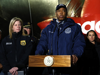 New York Police Commissioner Jessica Tisch and New York City Mayor Eric Adams and city officials hold a public safety press conference ahead...