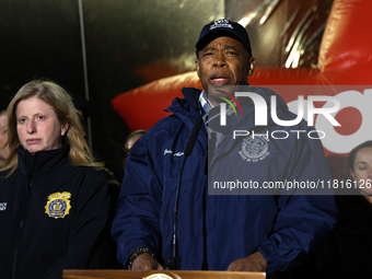 New York Police Commissioner Jessica Tisch and New York City Mayor Eric Adams and city officials hold a public safety press conference ahead...