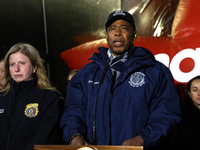 New York Police Commissioner Jessica Tisch and New York City Mayor Eric Adams and city officials hold a public safety press conference ahead...