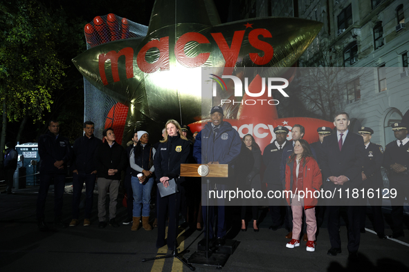 New York Police Commissioner Jessica Tisch and New York City Mayor Eric Adams and city officials hold a public safety press conference ahead...