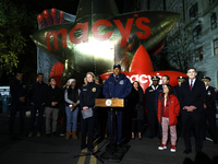 New York Police Commissioner Jessica Tisch and New York City Mayor Eric Adams and city officials hold a public safety press conference ahead...