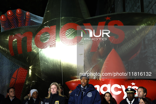 New York Police Commissioner Jessica Tisch and New York City Mayor Eric Adams and city officials hold a public safety press conference ahead...