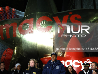 New York Police Commissioner Jessica Tisch and New York City Mayor Eric Adams and city officials hold a public safety press conference ahead...