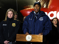 New York Police Commissioner Jessica Tisch and New York City Mayor Eric Adams and city officials hold a public safety press conference ahead...